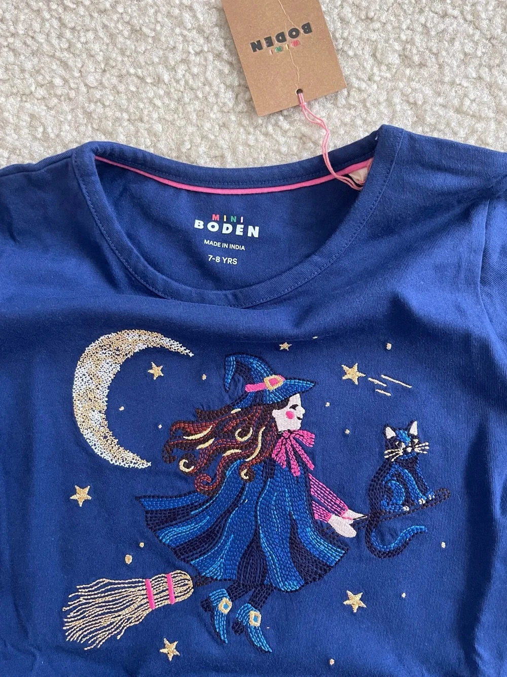 NWT Mini Boden Girls 2pc Tunic & Leggings Set Witch Halloween Blue 7-8y